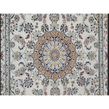 4'8"X6'10" Ivory Nain With Flower Design Hand Knotted Wool And Silk Rug