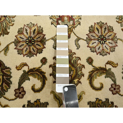 2'7"X8'3" White Rajasthan Leaf Design Hand Knotted Wool & Silk Runner Rug