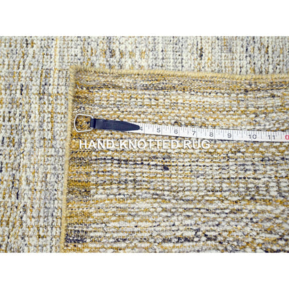 2'7"X8'2" White & Gold Hand Knotted Oxidized Grass Design Wool Runner Rug