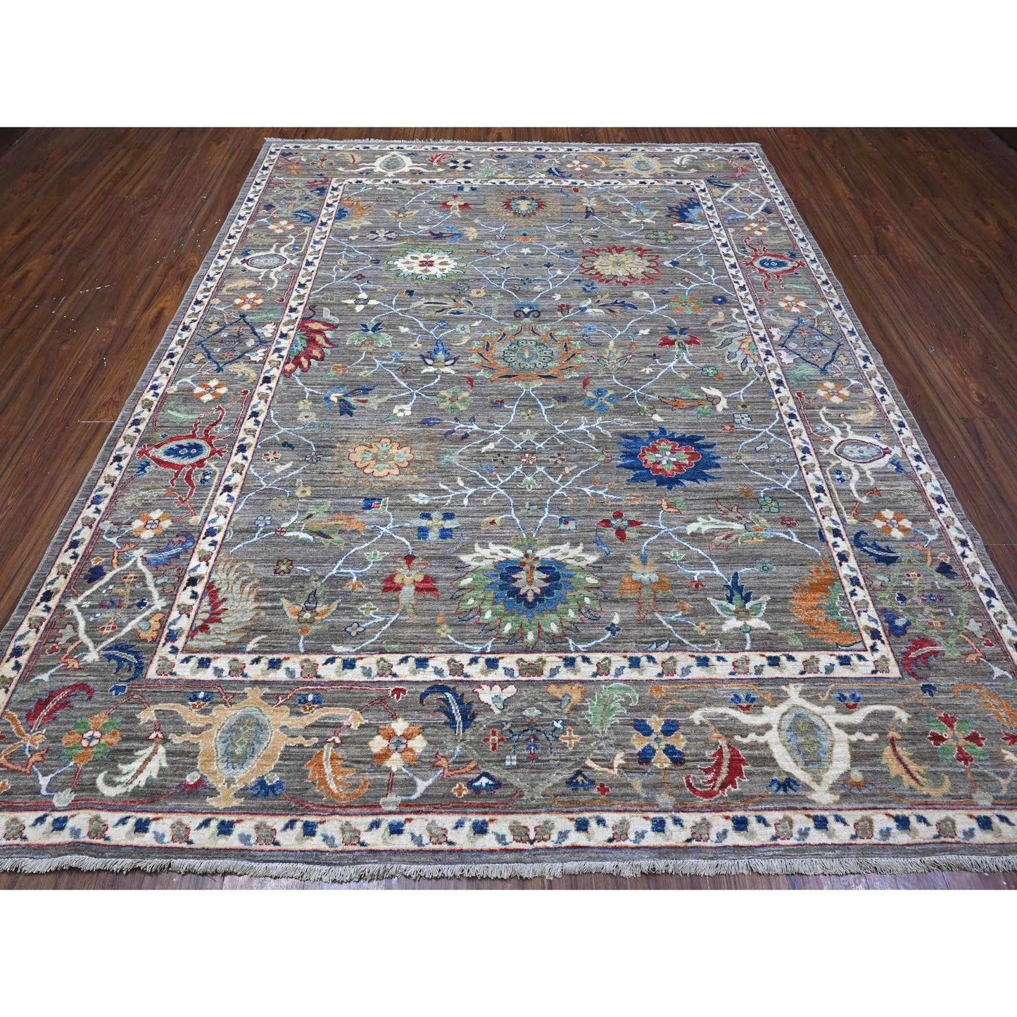 8'1"X10' Gray Aryana Ziegler Mahal Hand Knotted Shiny Wool Oriental Rug