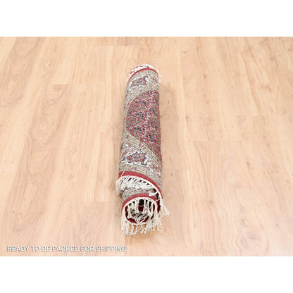 3'4"X3'4" Red Wool And Silk Fish Design Tebraz Mahi Handknotted Round Rug