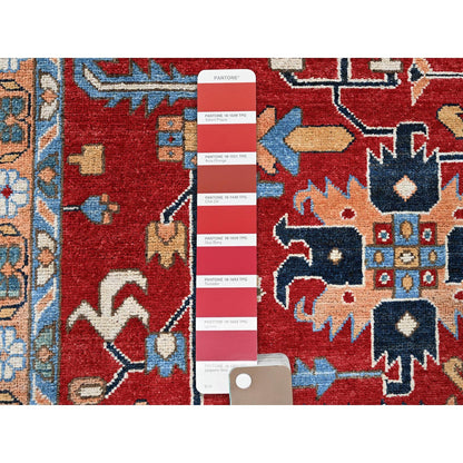 8'10"X12' Red Peshawar With Seeripe Heris Design Hand Knotted Soft Wool Rug