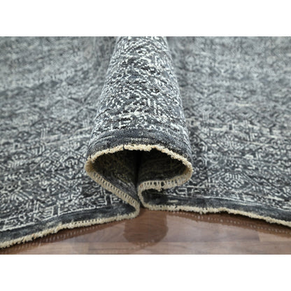 Rug 9'2"x12'1" Gray Geometric Garden Pattern Agra Hand Knotted Pure Wool