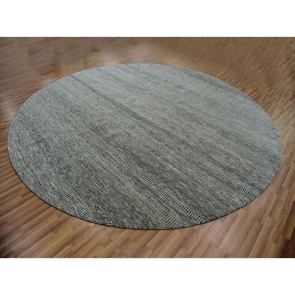 12'X12' Gray Modern Soft Undyed Wool Grass Design Hand Knotted Round Rug