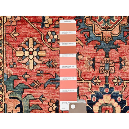3'10"X13'7" Red Heris All Over Design Wool Hand Knotted Runner Oriental Rug