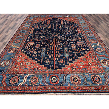 9'2"X12'1" Yale Blue Willow And Cypress Tree Design Wool Hand Knotted Rug