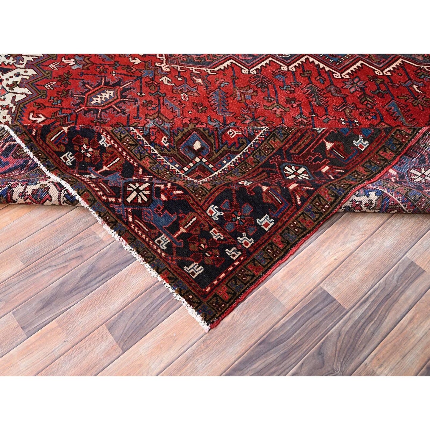 9'9"X13'3" Red Semi Antique Zoroastrian Heris Pure Wool Hand Knotted Rug