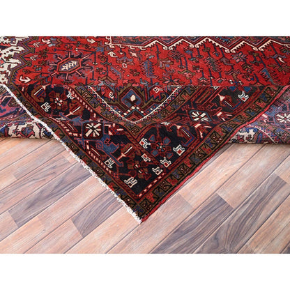9'9"X13'3" Red Semi Antique Zoroastrian Heris Pure Wool Hand Knotted Rug