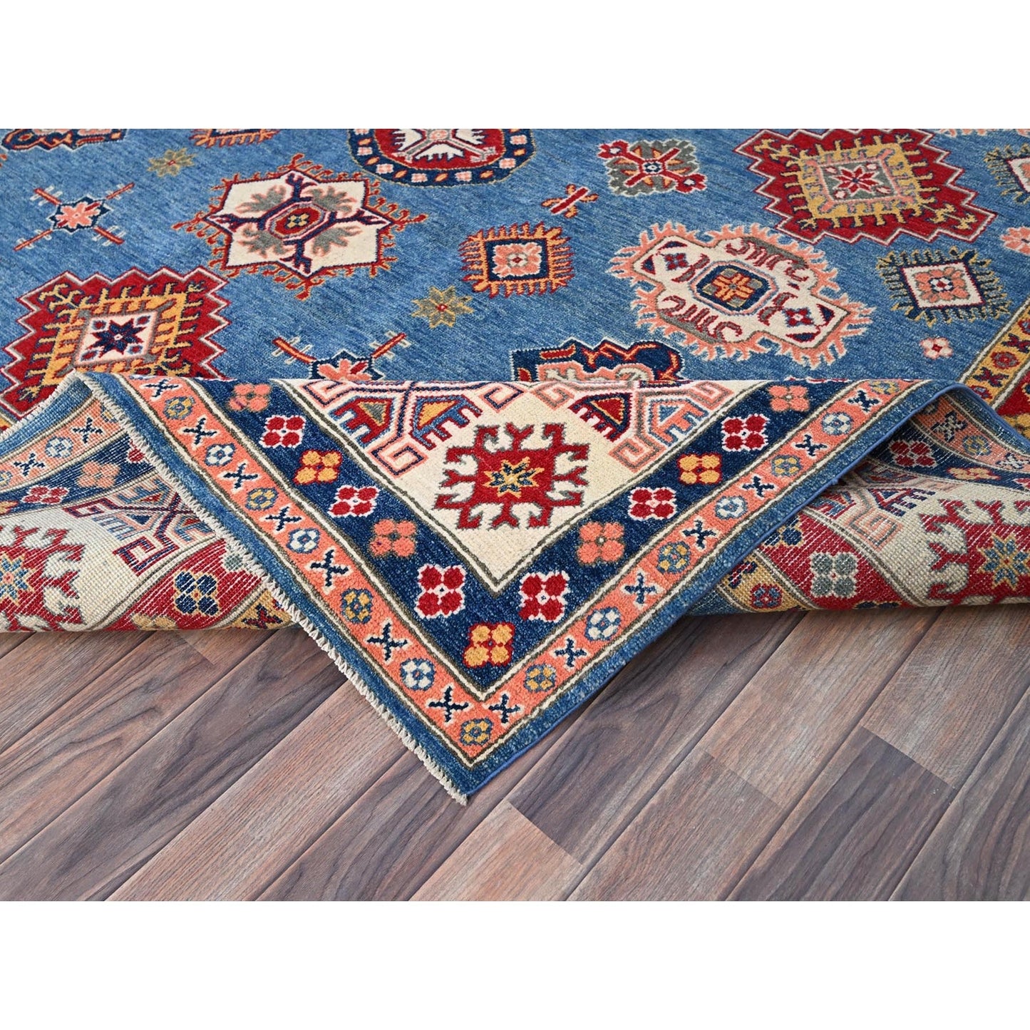 8'2"X10' Blue Hand Knotted Natural Dyes Wool Kazak Design Oriental Rug