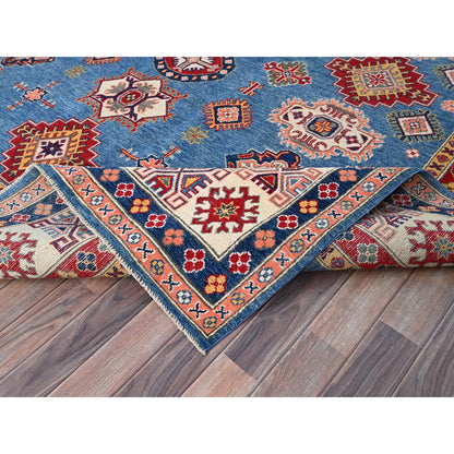 8'2"X10' Blue Hand Knotted Natural Dyes Wool Kazak Design Oriental Rug