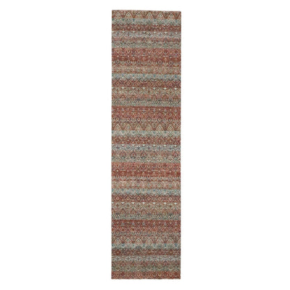2'7"X10'2" Red Small Geometric Pattern Soft Wool Hand Knotted Runner Rug