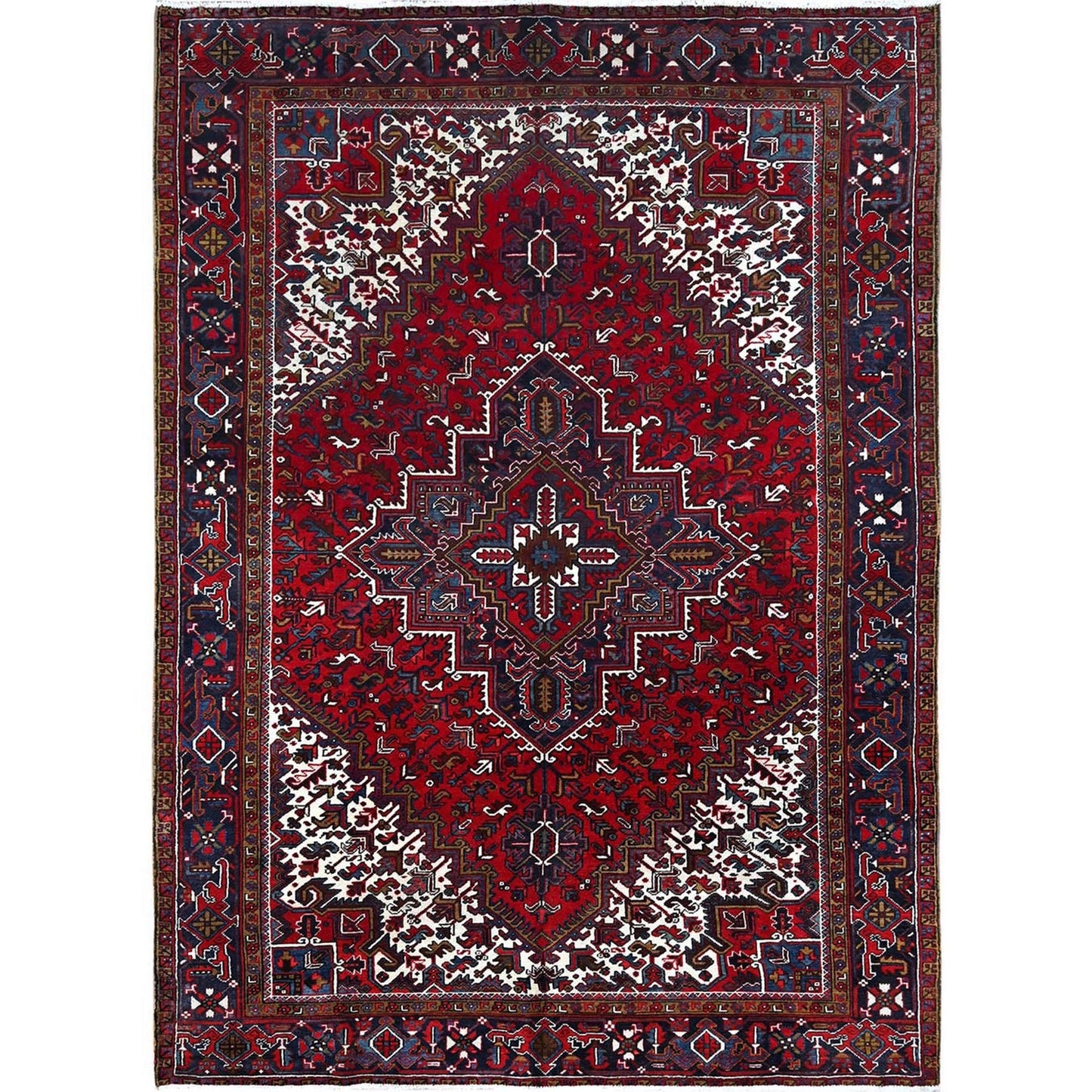 7'9"X10'9" Ruby Red With Geometric Medallion Tribal Weave Oriental Rug