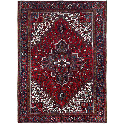 7'9"X10'9" Ruby Red With Geometric Medallion Tribal Weave Oriental Rug