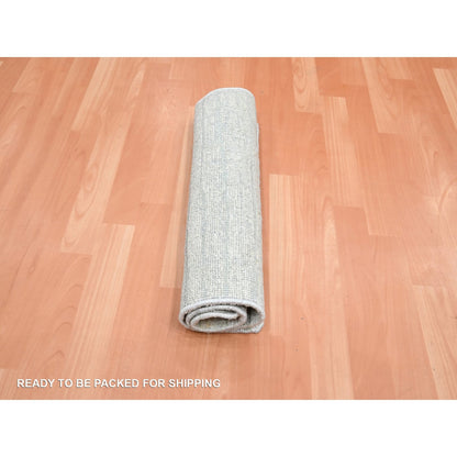 2'X3' Chiffon White Modern Wave Design Pure Silk Hand Knotted Sample Rug