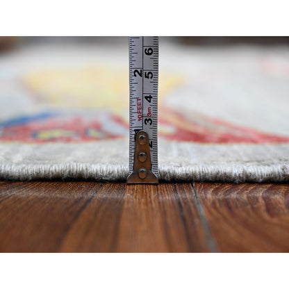 4'1"X12' Rocky Gray Hand Knotted Wool Peshawar Oceanic Fish Oriental Rug