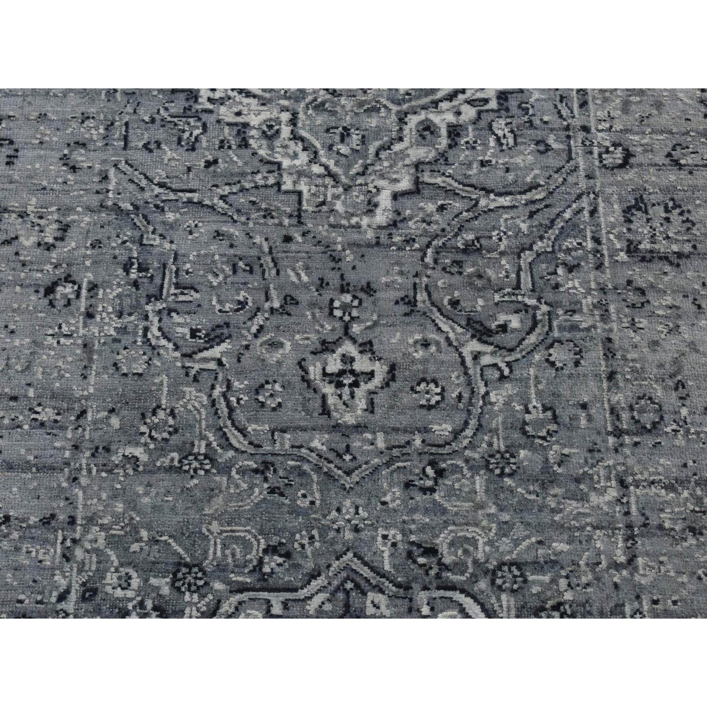 2'9"X7'10" Gray Zoroastrian Design Silk With Wool Hand Knotted Runner Rug
