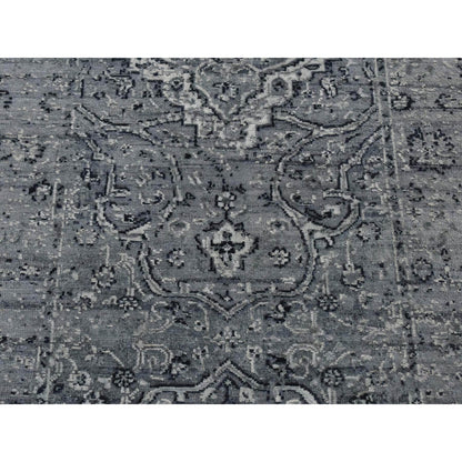 2'9"X7'10" Gray Zoroastrian Design Silk With Wool Hand Knotted Runner Rug