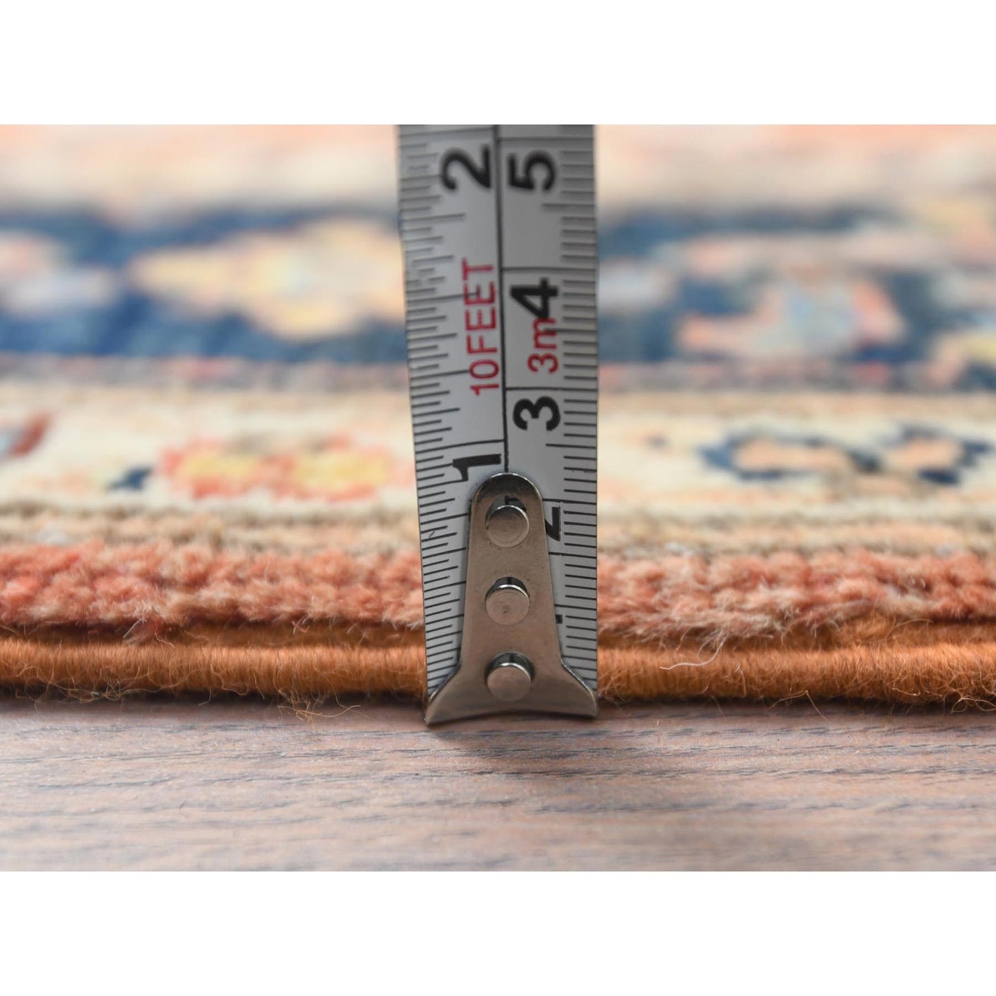 4'X5'10" Orange Hand Knotted Wool Afghan Peshawar With Heris Design Rug