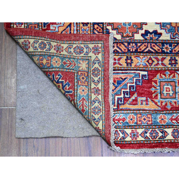 7'X10' Upsdell Red Hand Knotted Afghan Super Kazak Soft Wool Rug