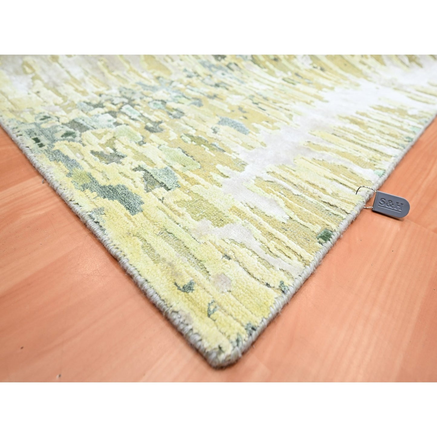 6'1"X9'3" Shades Of Green Crocodile Safari Design Silk Hand Knotted Rug