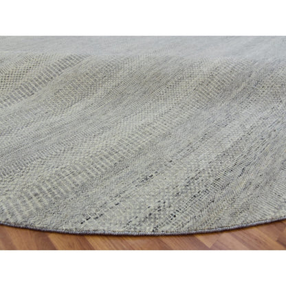 11'X11' Rustic Gray Grass Design Hand Knotted Undyed Wool Round Rug