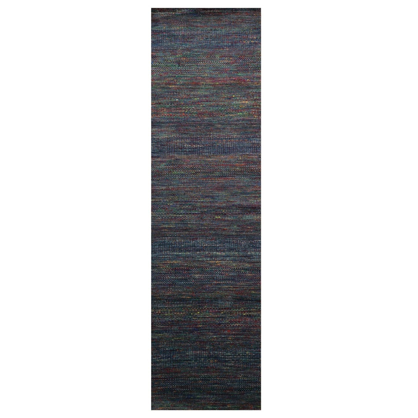 2'9"X10'2" Blue Grass Design Wool And Silk Modern Hand Knotted Runner Rug
