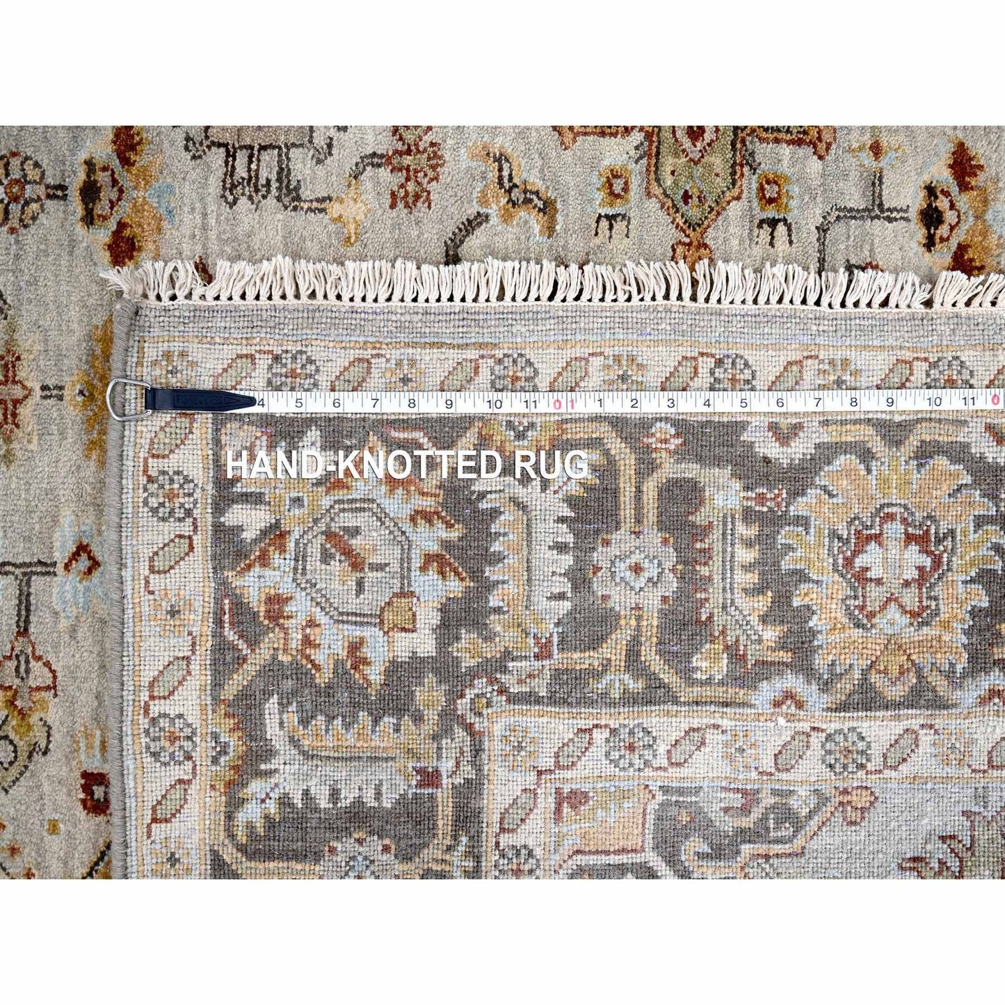 6'1"X11'10" Beige And Brown Karajeh Design Hand Knotted Wool Oriental Rug