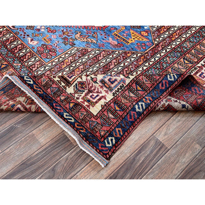 9'5"X12'1" Blue Antique Caucasian Design Revival Hand Knotted Pure Wool Rug