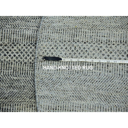 5'X5' Silver Gray Undyed Wool Hand Knotted Modern Grass Design Round Rug