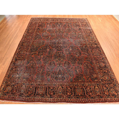 10'X13'4" Red Antique Zoroastrian Saroogh Worn Down Wool Hand Knotted Rug