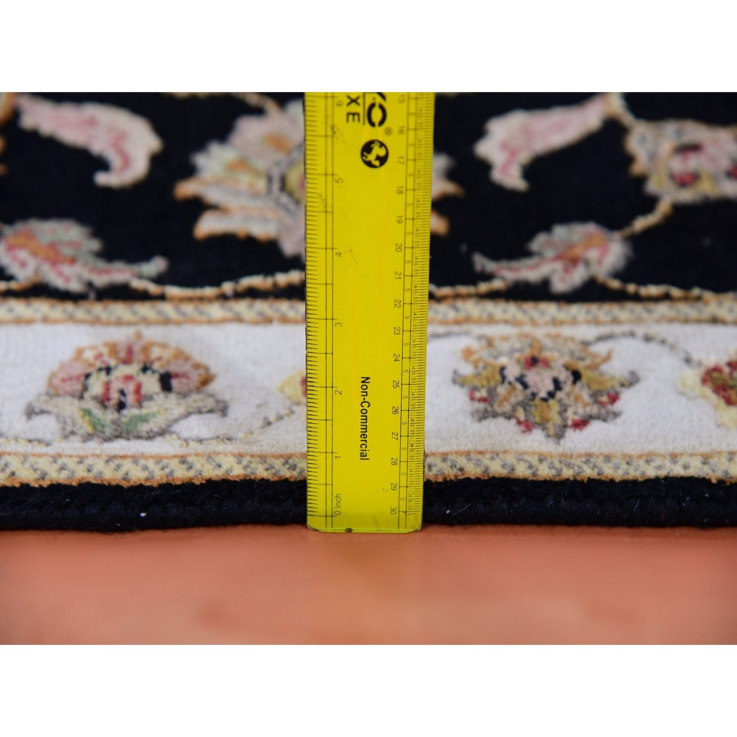 2'7"X10' Black Wool Silk Hand Knotted Rajasthan Leaf Design Runner Rug