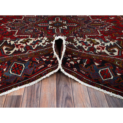 7'9"X10'9" Ruby Red With Geometric Medallion Tribal Weave Oriental Rug