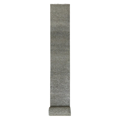 2'5"X30'3" Gauntlet Gray Modern Grass Hand Knotted Wool Xl Runner Rug