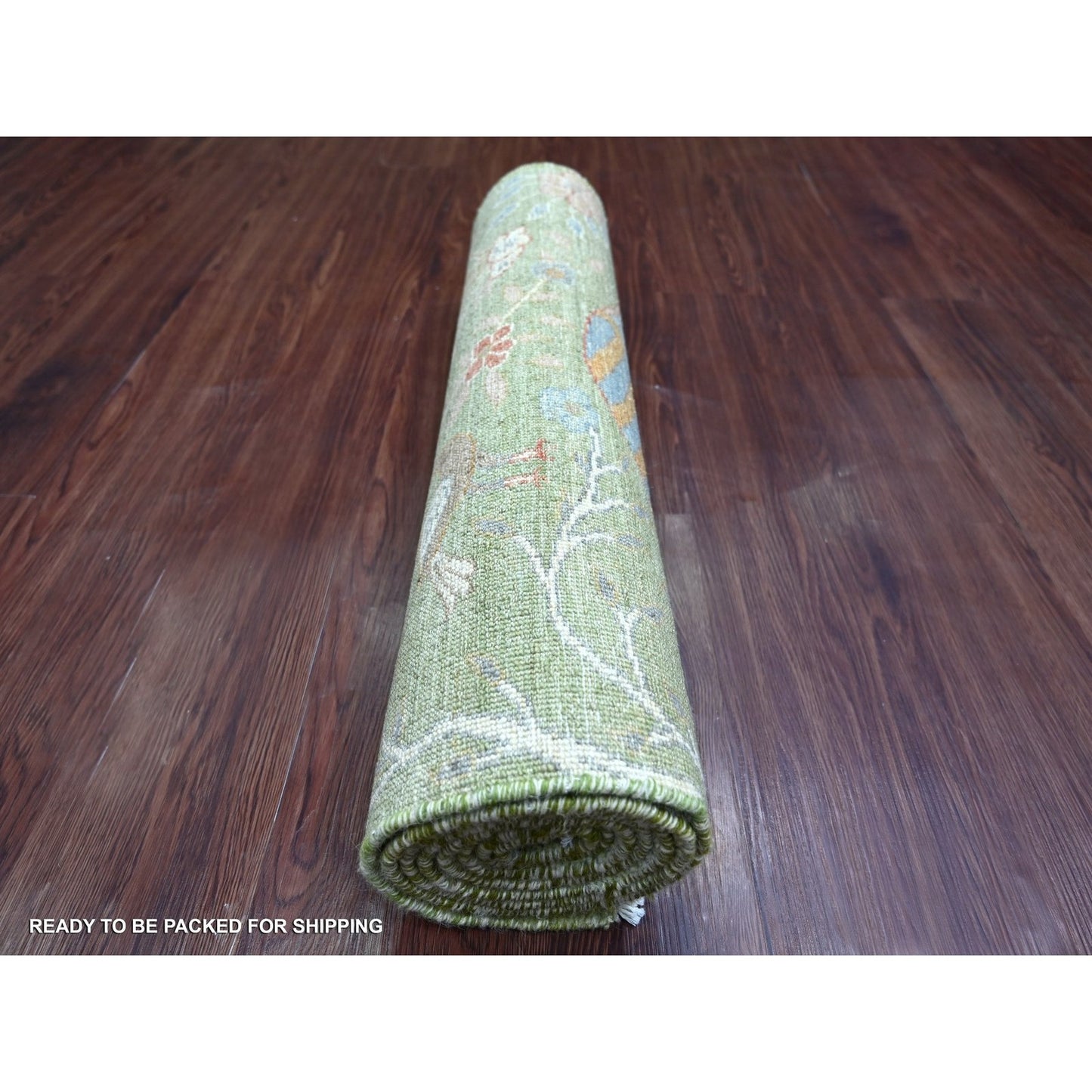 2'7"X8'1" Green Hand Knotted Rug Birds Of Paradise Design Soft Wool Runner