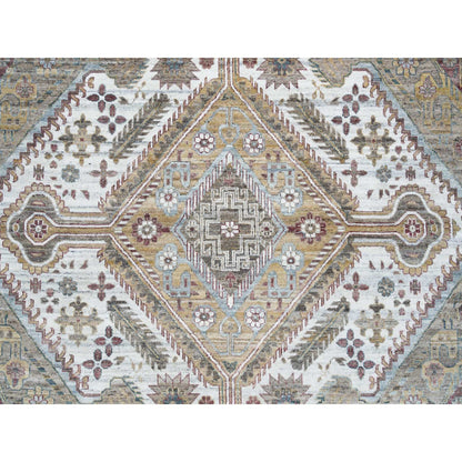12'X17'10" Ivory Hand Knotted Rosettes Border Wool Oversize Oriental Rug