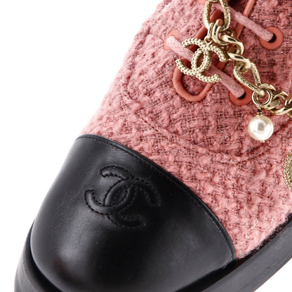 Chanel Women'S Charm Chain Cc Cap Toe Combat Boots Tweed And Leather