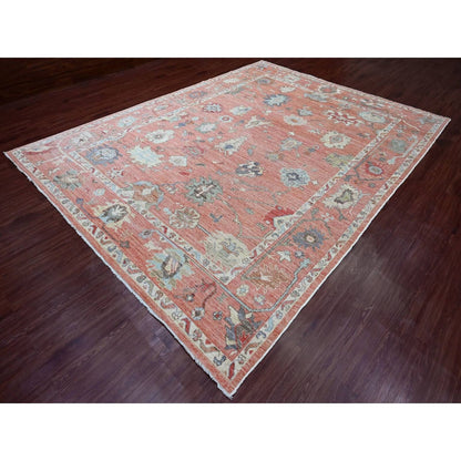 9'X11'9" Red All Wool Afghan Angora Oushak Floral Design Hand Knotted Rug
