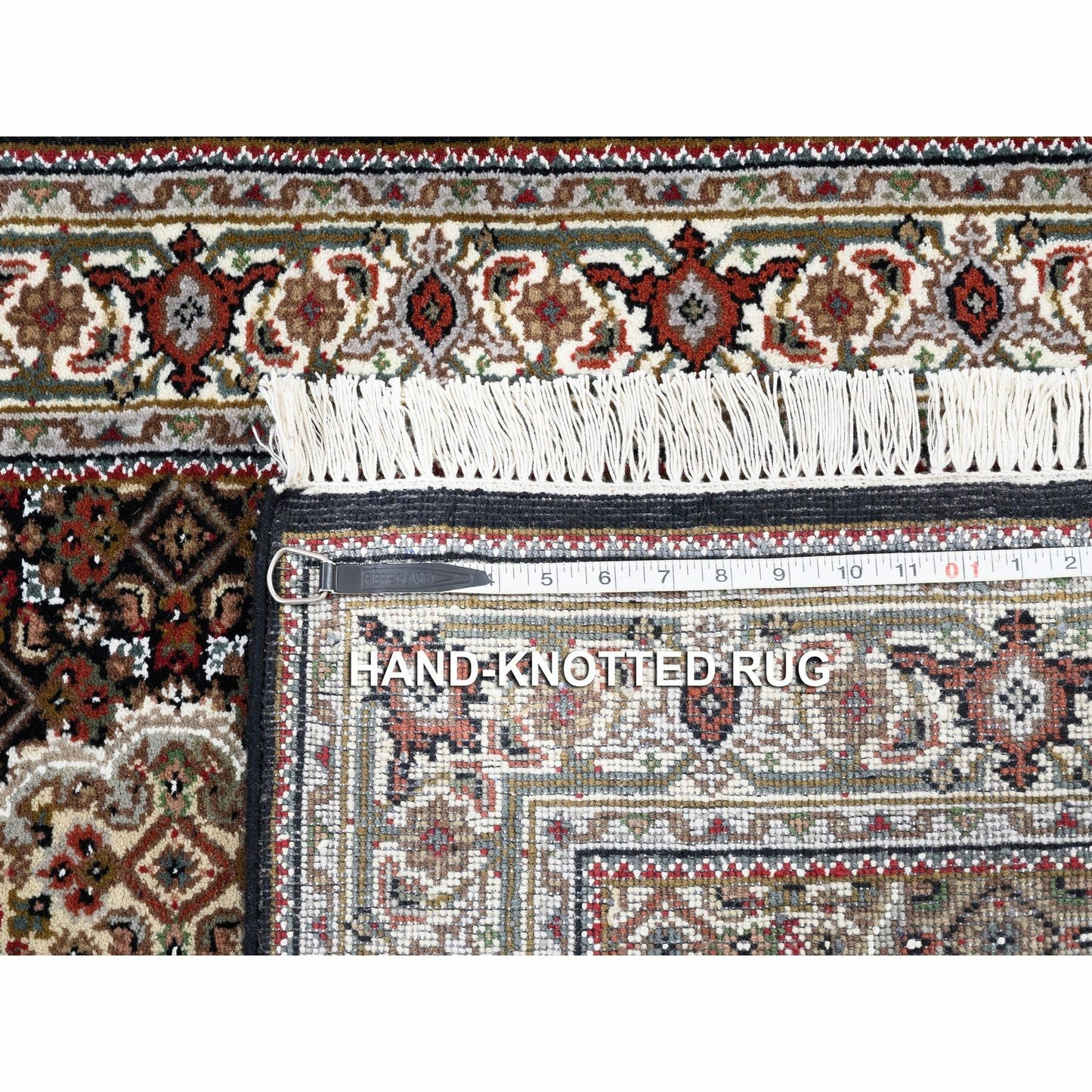 3'2"X5'6" Black Wool And Silk Fish Design Tebraz Mahi Hand Knotted Rug