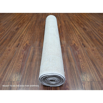 3'10"X11'2" White Diamond Hand Knotted White Wash Peshawar Runner Rug