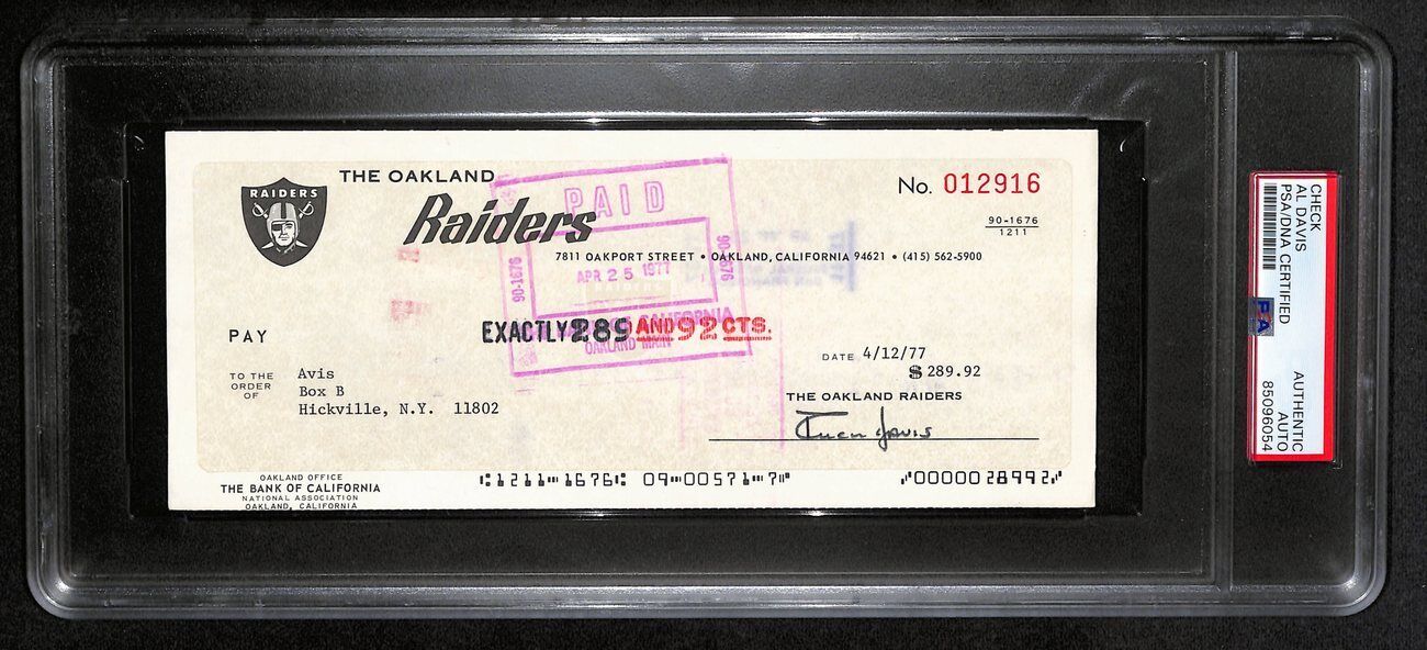 Al Davis Signed/Autographed 1977 Oakland Raiders