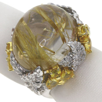 21.2g 36ct Rutilated Quartz Sapphire Diamond Ring 18K