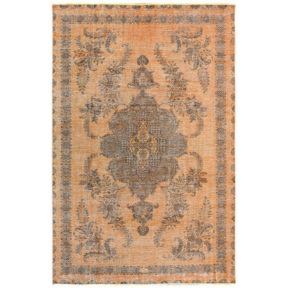 6'1"X9'6" Semi Antique Orange Farsian Tebraz Hand Knotted Clean Wool Rug