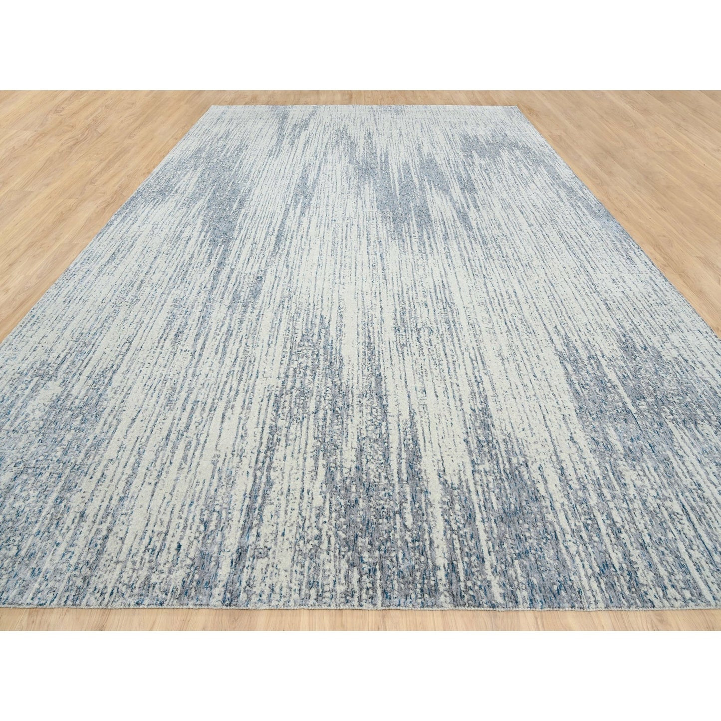 Light Gray Fine Jacquard Wool Silk Hand Loomed Oversized Rug 12'x18