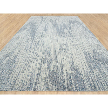 Light Gray Fine Jacquard Wool Silk Hand Loomed Oversized Rug 12'x18
