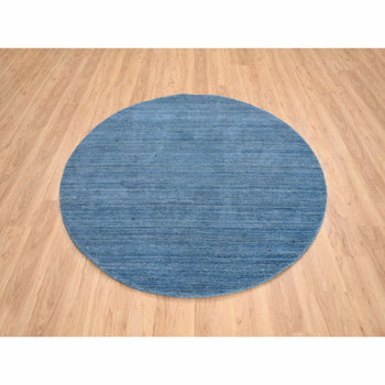 6'X6' Denim Blue Soft Wool Hand Loomed Modern Design Round Rug