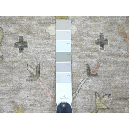9'3"x12'2" Gray Peshawar with Serrated Gul Motif Hand Knotted Wool Rug