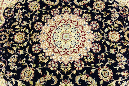 Handmade Navy Floral Classic Indo-Nain Square Rug Oriental Carpet 6x6ft