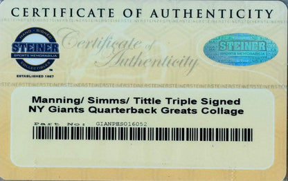 Eli Manning Phil Simms Y.A. Tittle Autographed