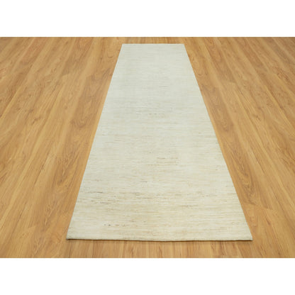 5'1X13'10" White Denser Weave Pure Wool Hand Knotted Wide Oriental Rug