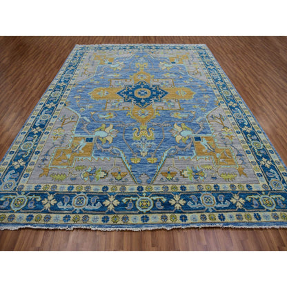 9'2"X12'2" Blue Heris Design Hand Knotted 100% Wool Vegetable Dyes Rug